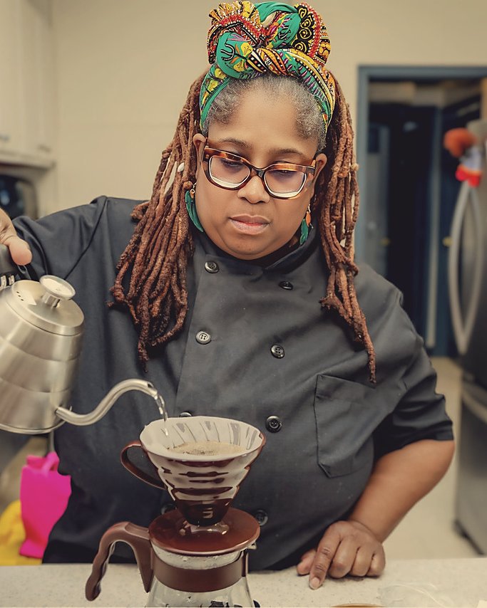 Slow pour-over at the counter