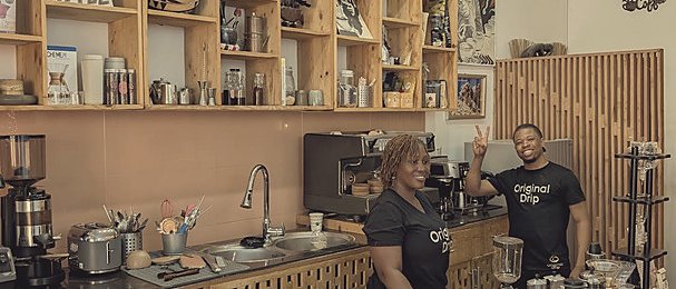 Pendant lights over the front counter